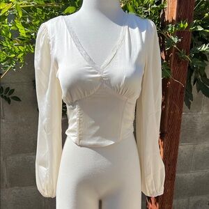 Lush Cream V-Neck Blouse